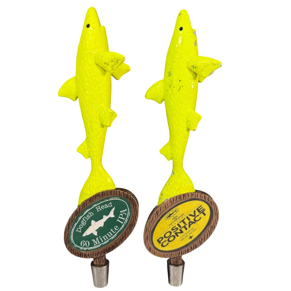 Dogfish Head 60 Minute IPA Positive Contact Shark Beer Tap Handles Yellow Pair